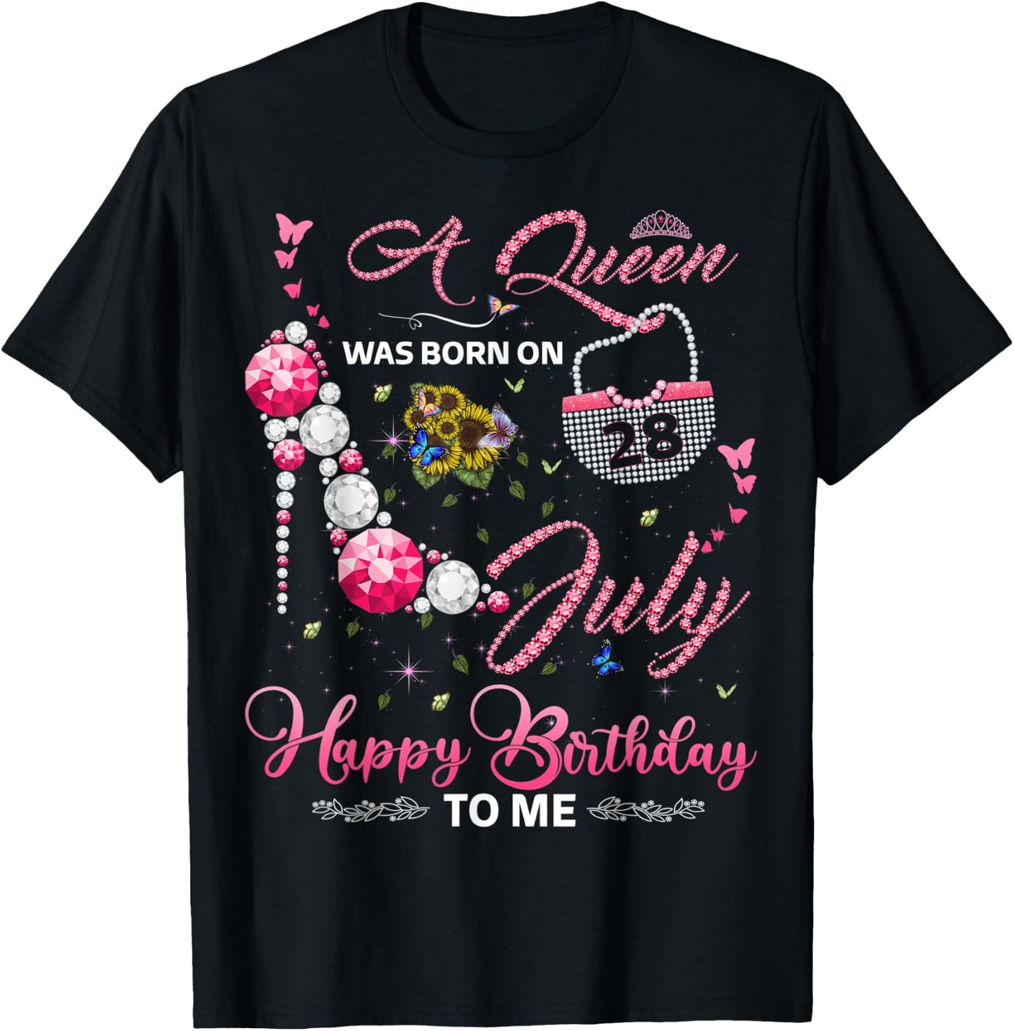 A Queen was born on 28th July Birthday for Queens girls T-Shirt - T-Shirt | Black