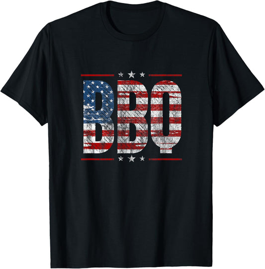 USA Flag BBQ Grill Patriotic American 4th of July Vintage Women Men T-Shirt - T-Shirt | Black