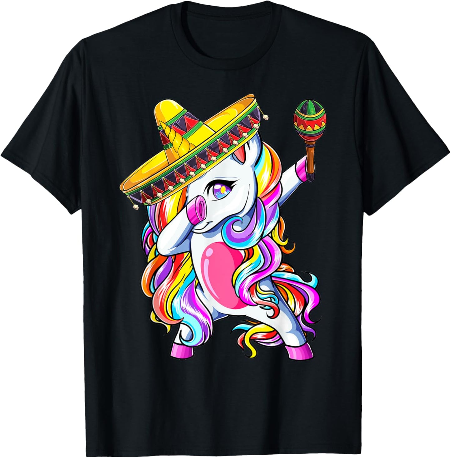 Dabbing Unicorn Cinco de Mayo Kids Girls Mexican Sombrero T-Shirt - T-Shirt | Black
