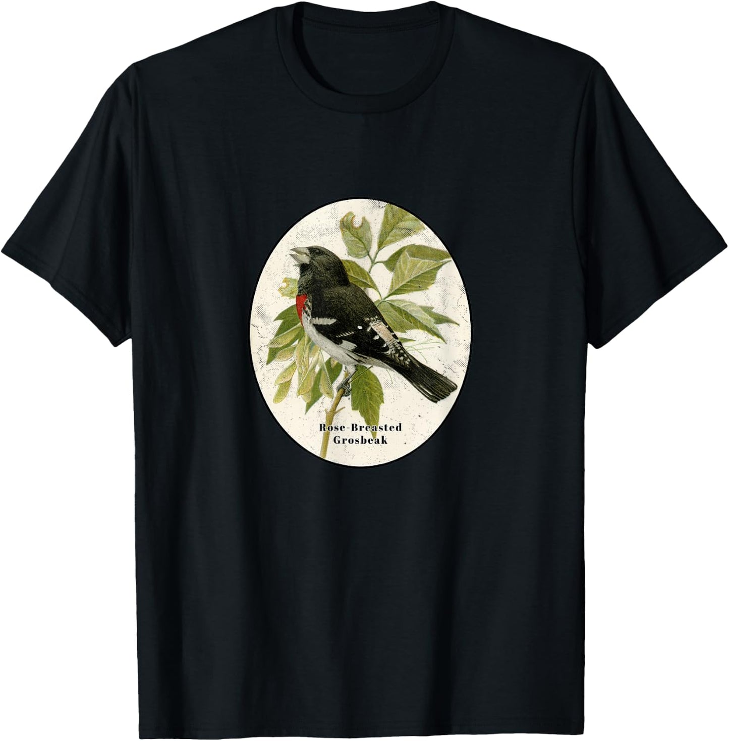 Retro Antique Rose-Breasted Grosbeak Vintage Bird Design T-Shirt - T-Shirt | Black