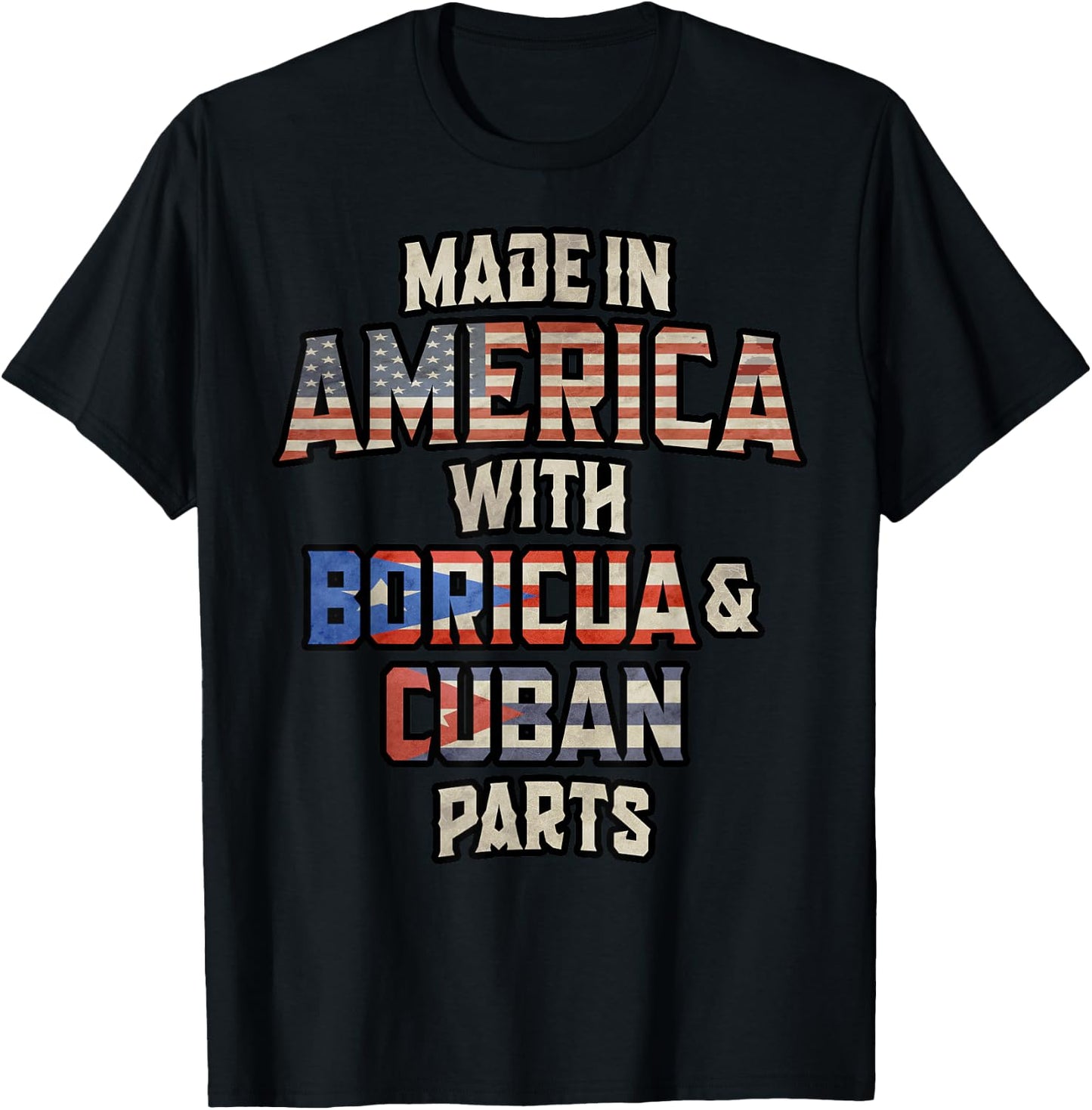 Puerto Rican And Cuban Made In America Mix Heritage Vintage T-Shirt - T-Shirt | Black