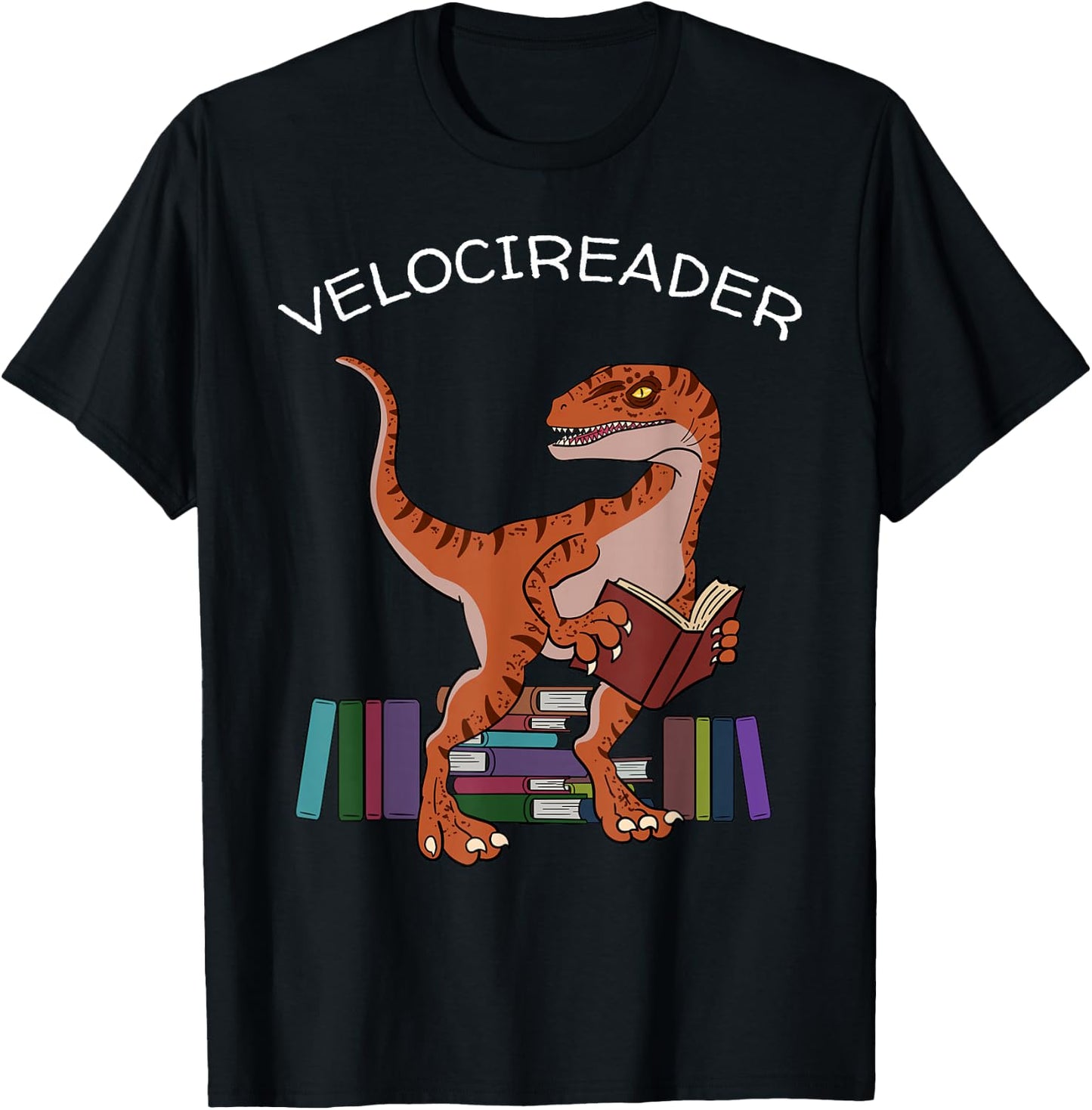 Velocireader Raptor Dinosaur T-Rex Bookworm Read Booklover T-Shirt - T-Shirt | Black