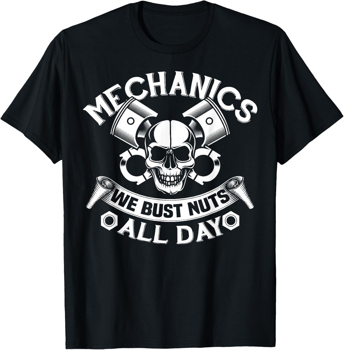 Car Mechanic Bust Nuts Funny Adult Humor Joke T-Shirt - T-Shirt | Black