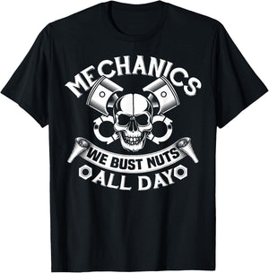 Car Mechanic Bust Nuts Funny Adult Humor Joke T-Shirt - T-Shirt | Black
