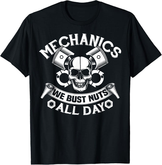Car Mechanic Bust Nuts Funny Adult Humor Joke T-Shirt - T-Shirt | Black