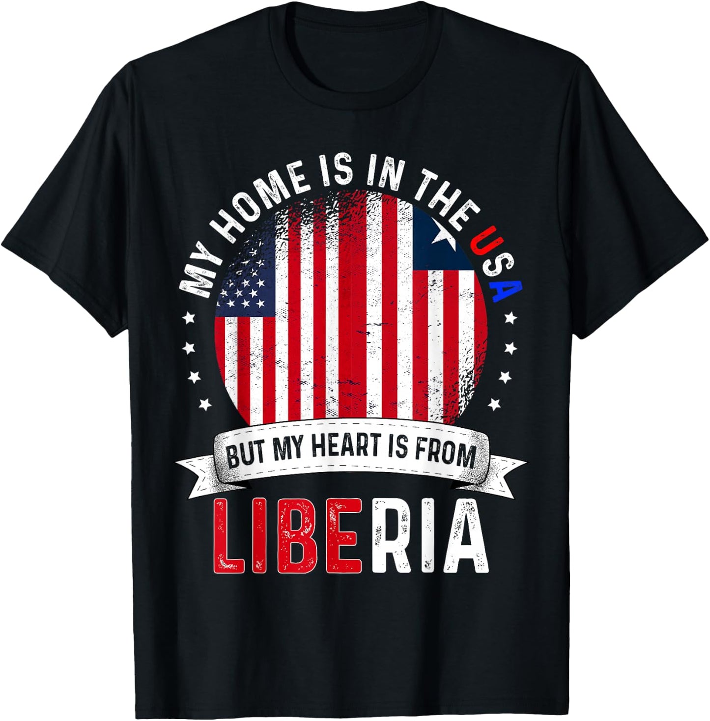 Liberian American Patriot Heart is from Liberia Flag T-Shirt - T-Shirt | Black