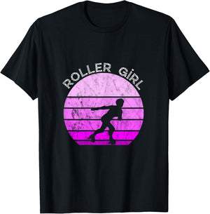 Roller Skates Girls Retro Vintage Roller Skating Inline Skater T-Shirt - T-Shirt | Black