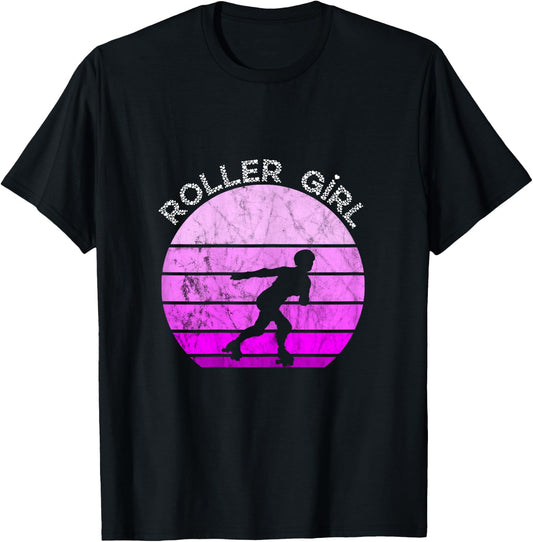 Roller Skates Girls Retro Vintage Roller Skating Inline Skater T-Shirt - T-Shirt | Black