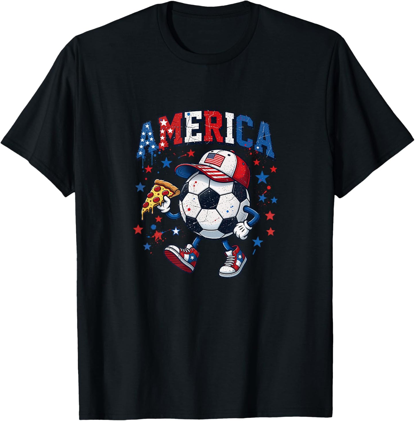 American Soccer boy Pizza Lover USA Flag Ball Patriotic T-Shirt - T-Shirt | Black