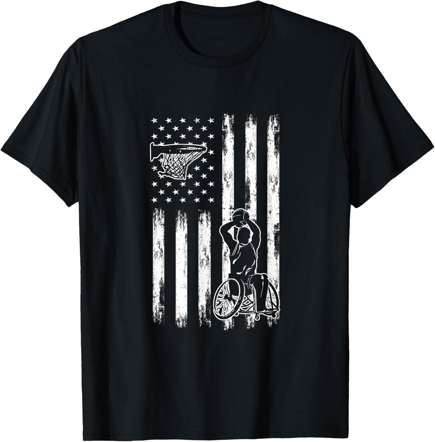 Wheelchair Basketball Player | USA Flag T-Shirt - T-Shirt | Black