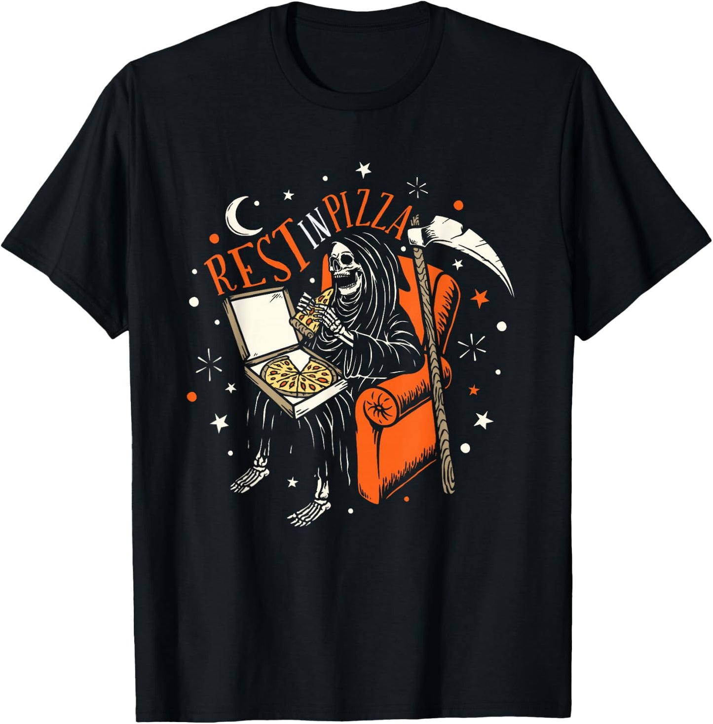 Funny Rest In Pizza Skull Skeleton Halloween T-Shirt - T-Shirt | Black