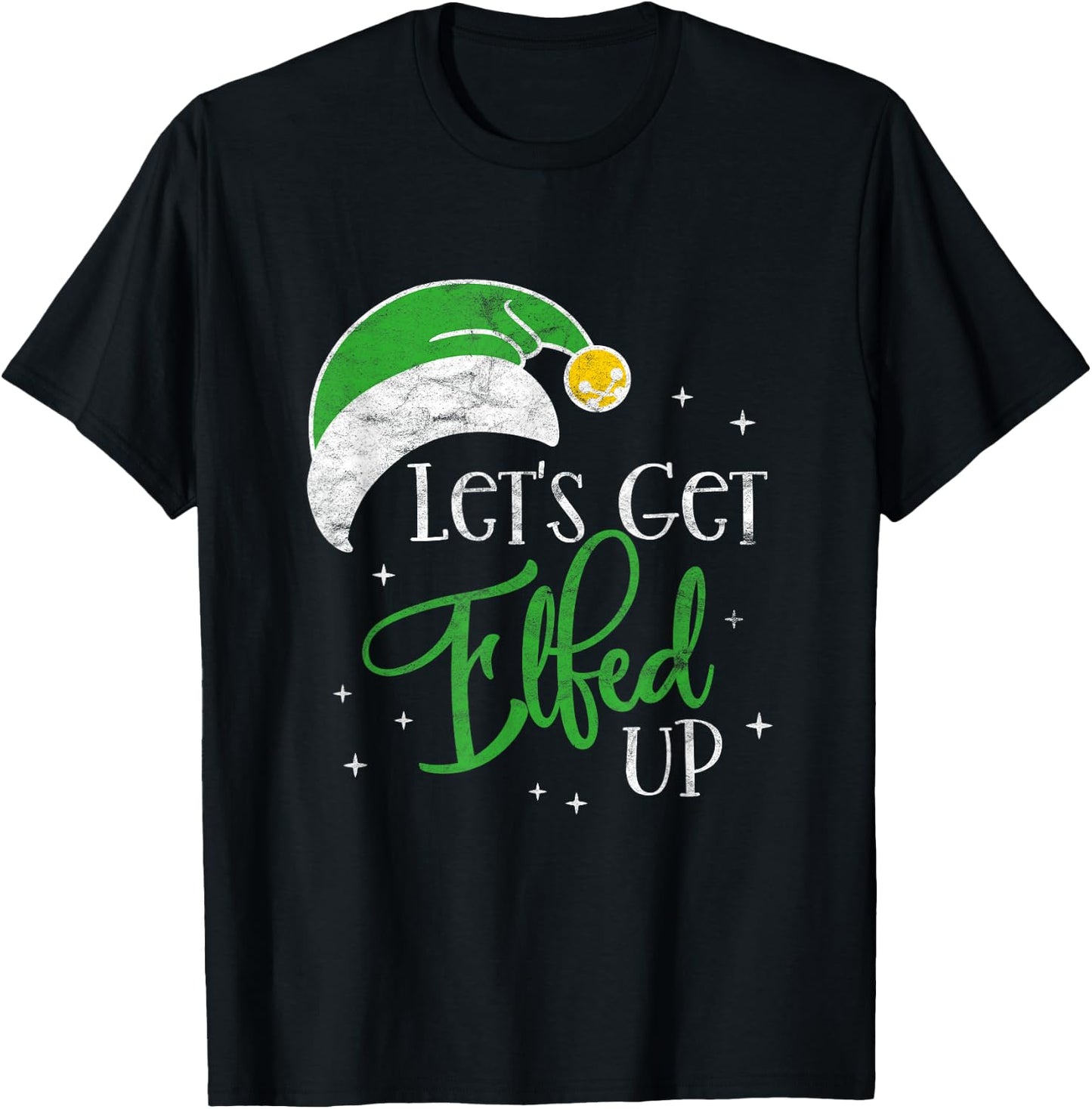 Funny Elf Drinking Team Christmas Party - Let's Get Elfed Up T-Shirt - T-Shirt | Black