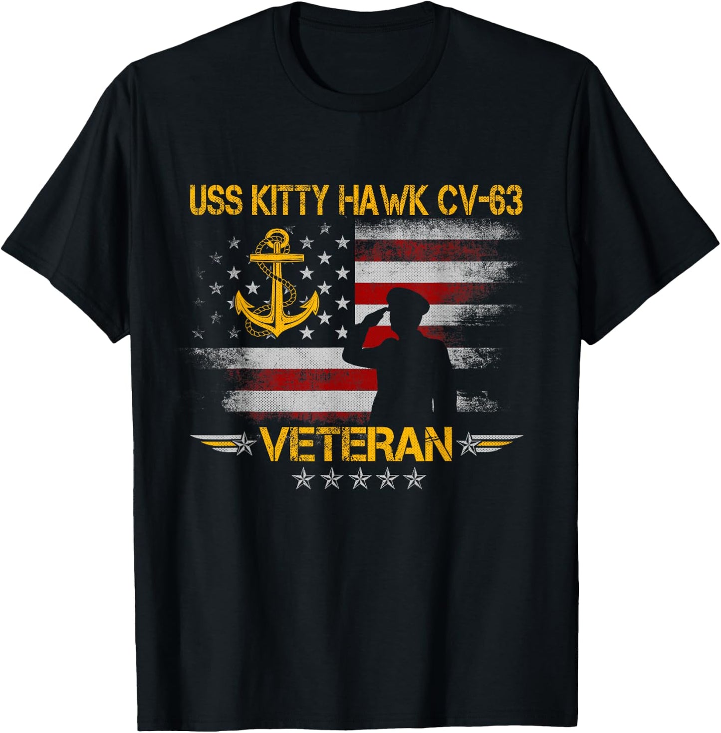 Proud US Military Warships USS CVN-63 Veterans Day , Men's Classic Fit Black Short Sleeve USS Kitty Hawk CV-63 Aircraft Carrier Veteran Flag Vintage , Small T-Shirt - T-Shirt | Black