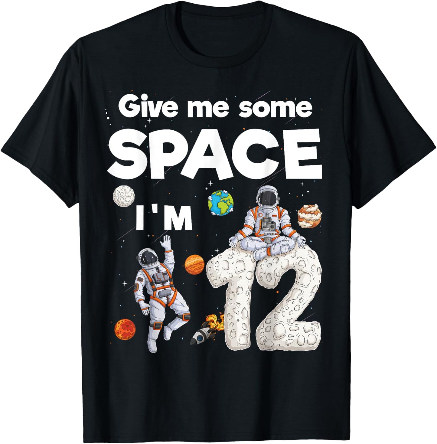 Outer Space Astronaut Planets Twelve Year Old 12th Birthday T-Shirt - T-Shirt | Black