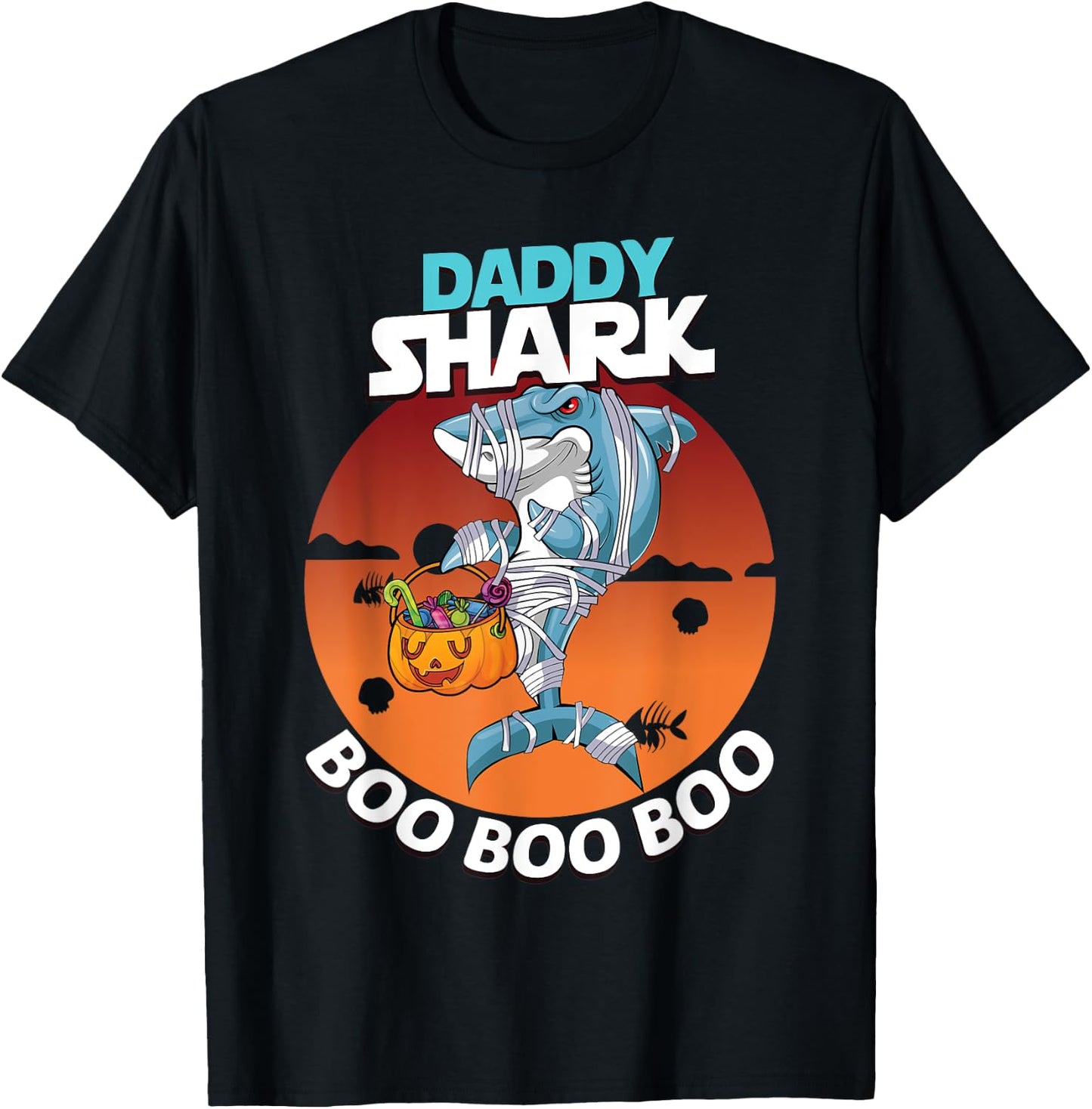 Daddy Shark Boo Boo Funny Family Shark Halloween T-Shirt - T-Shirt | Black