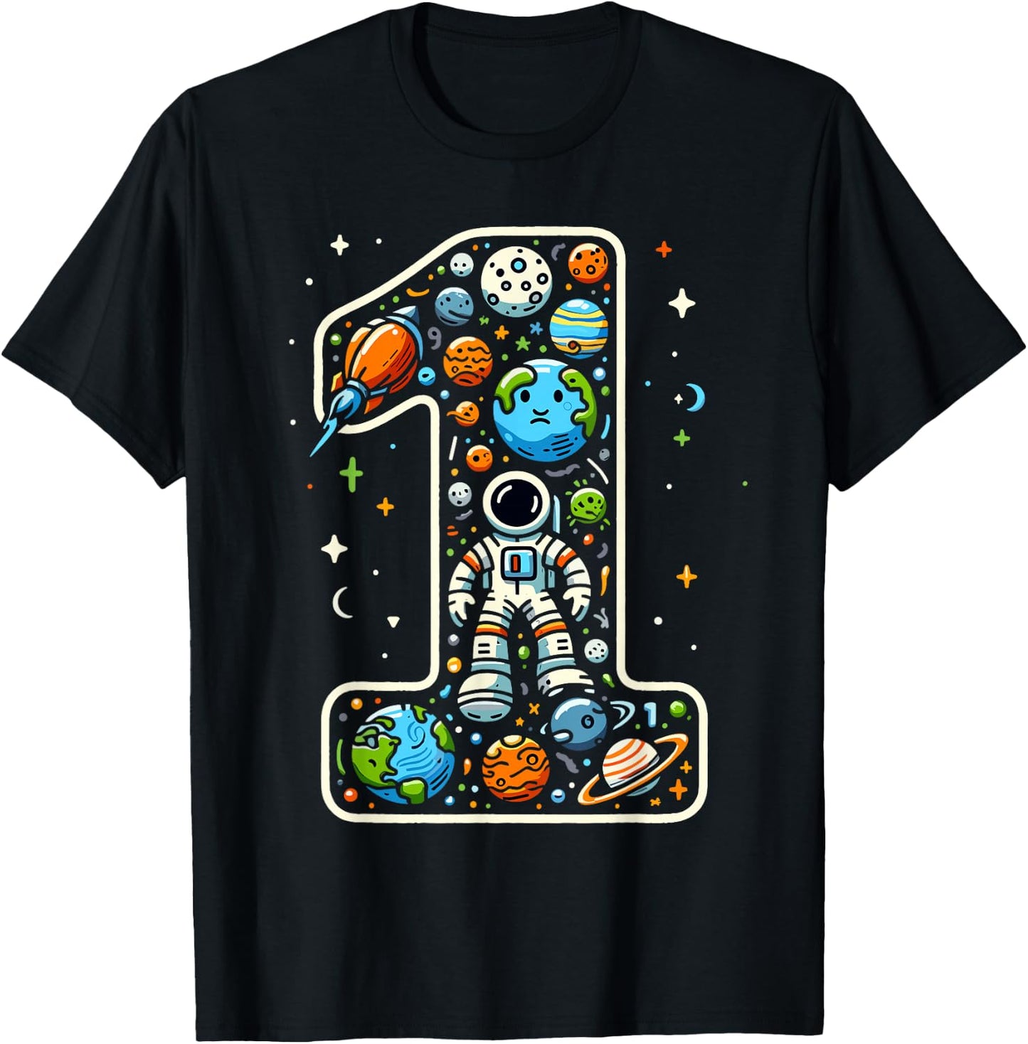 1 Year Old Space Astronaut 1st Birthday Boy Girl Kids T-Shirt - T-Shirt | Black