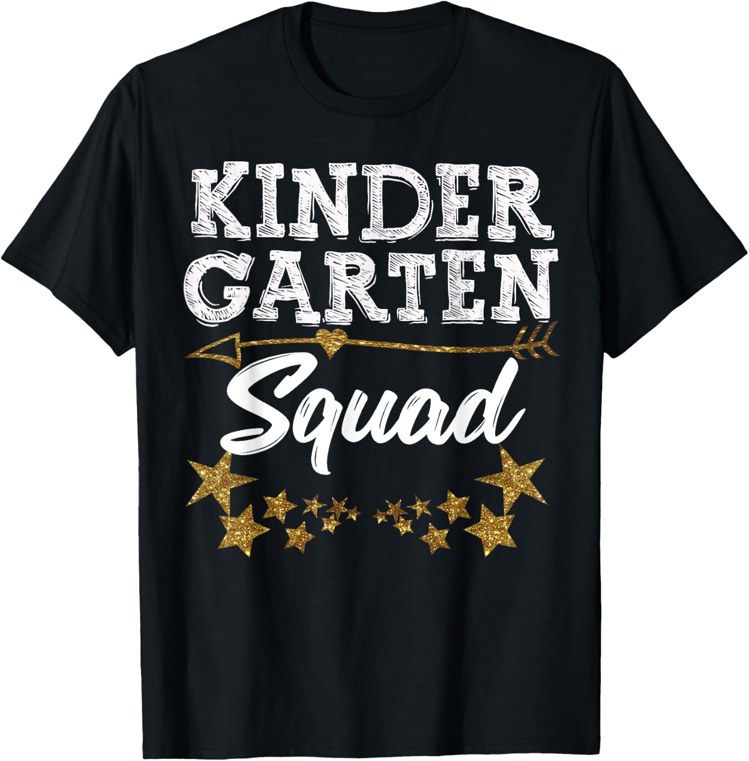 Kindergarten Squad Gold Star Fun Kids Back To School T-Shirt - T-Shirt | Black