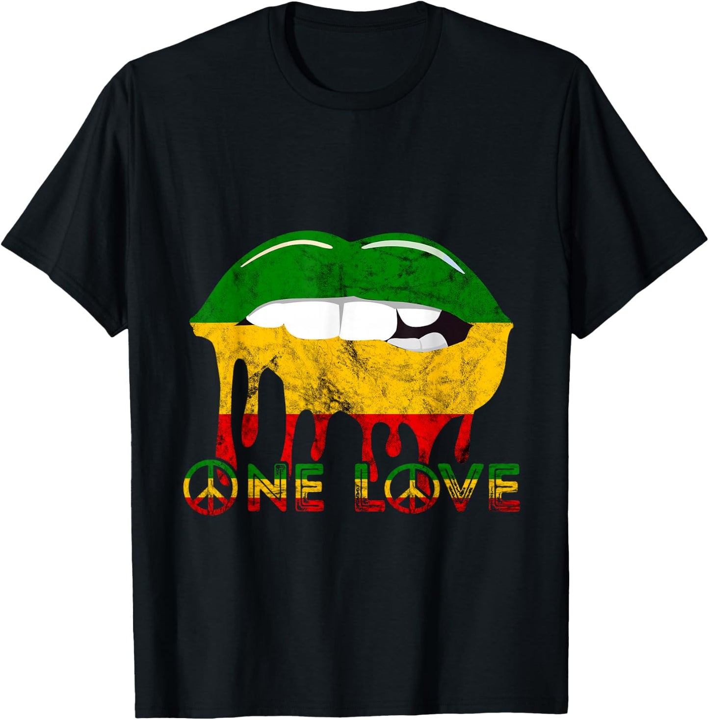 Rasta Reggae Lips Mouth Jamaican Music One Pride Love T-Shirt - T-Shirt | Black