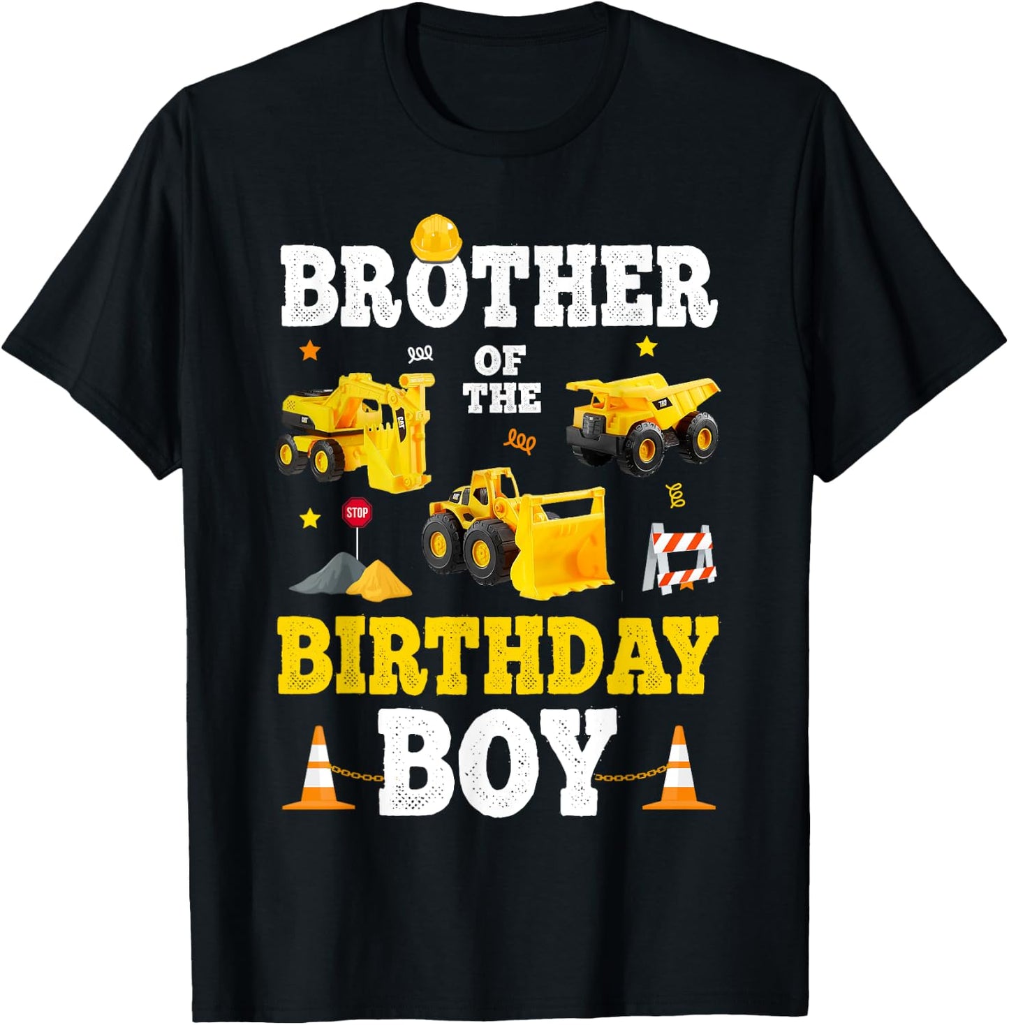Brother Of The Birthday Boy Bday Construction Crew Trucks T-Shirt - T-Shirt | Black