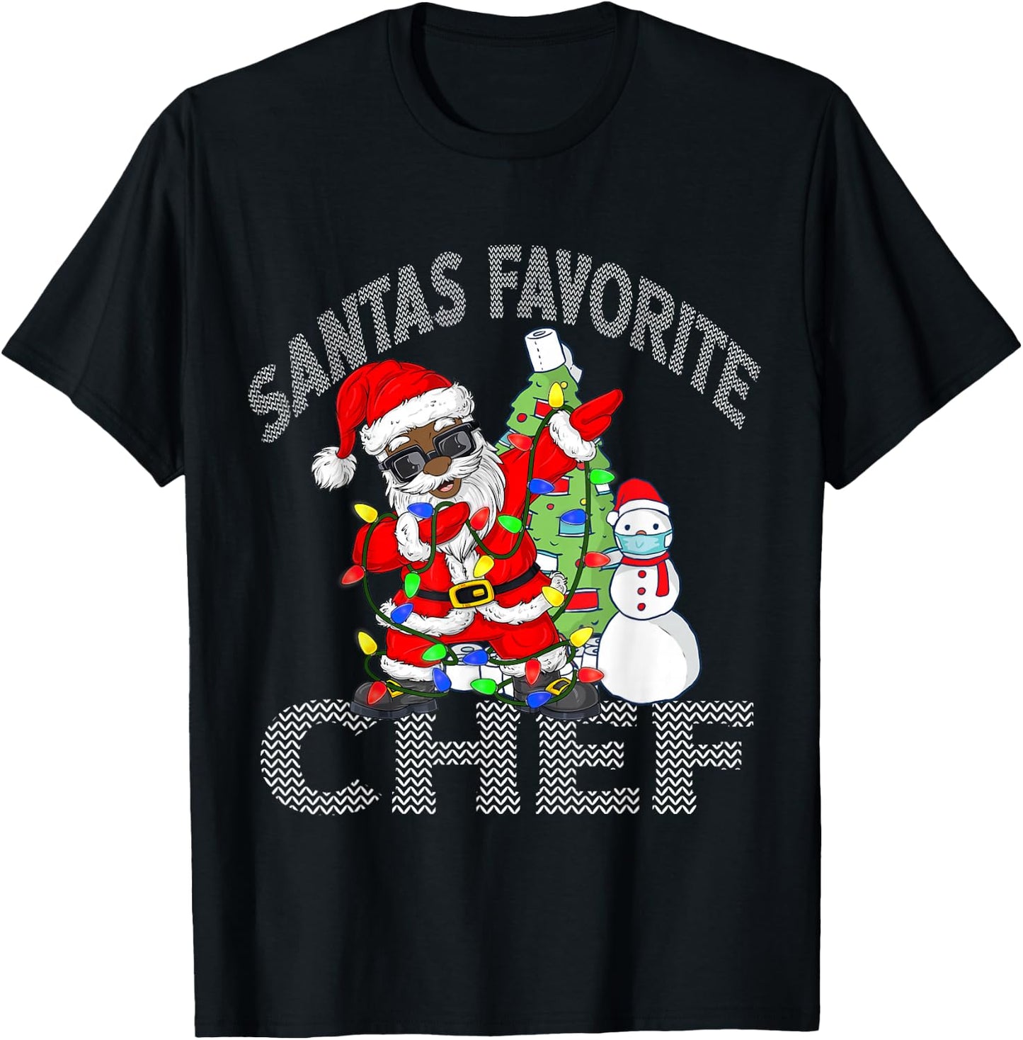 Black African American Santa Favorite Chef Ugly Christmas T-Shirt - T-Shirt | Black