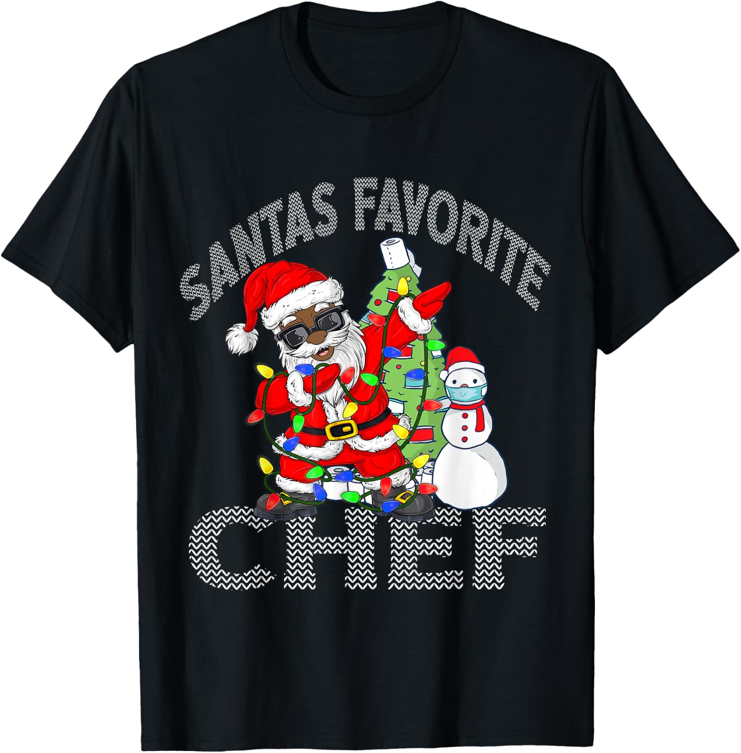 Black African American Santa Favorite Chef Ugly Christmas T-Shirt - T-Shirt | Black