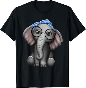 Elephant Nerd Glasses Headband Clothes Gift Elephant T-Shirt - T-Shirt | Black