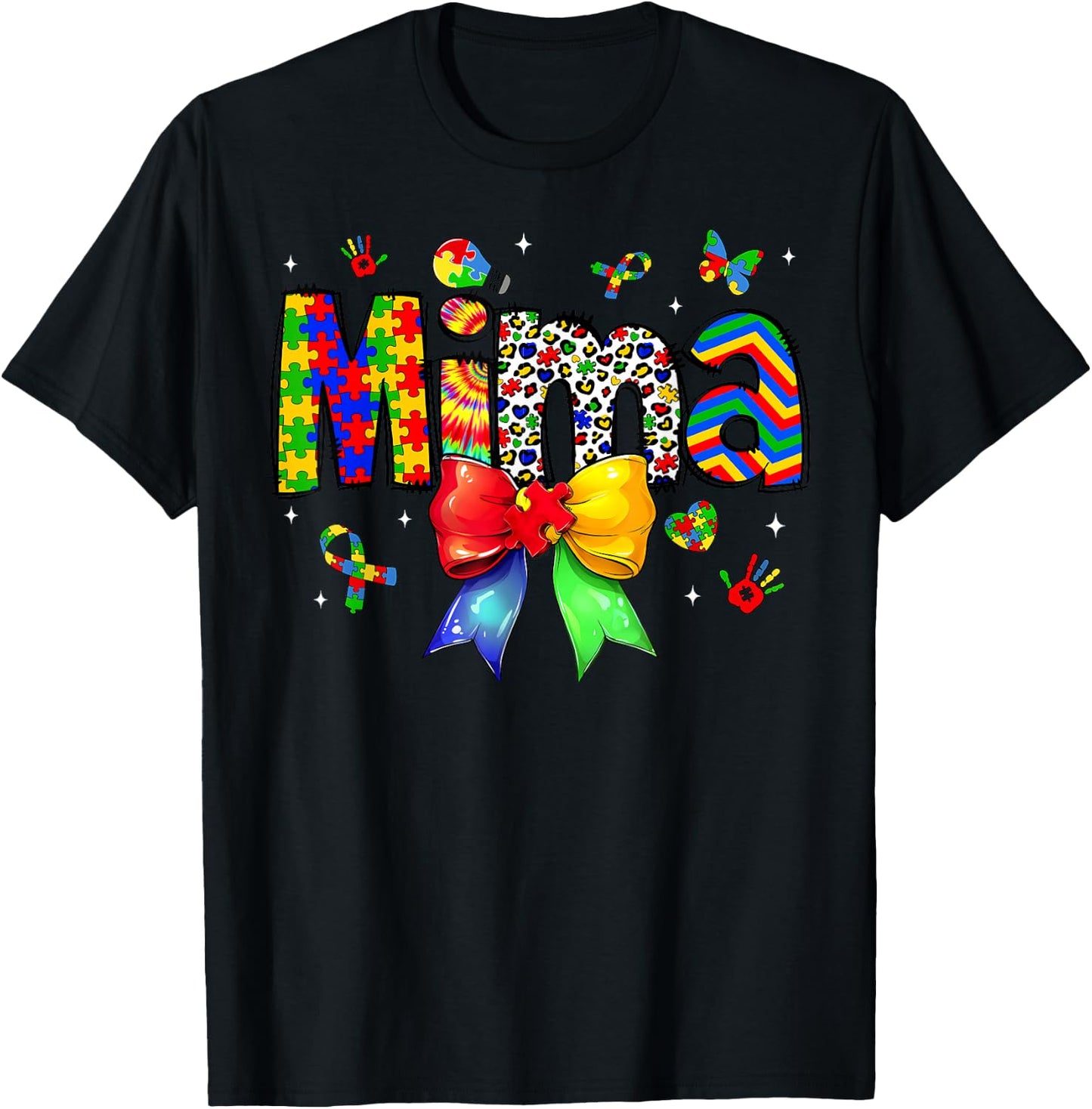 Mima Autism Awareness Day Puzzle Coquette Bow Matching T-Shirt - T-Shirt | Black