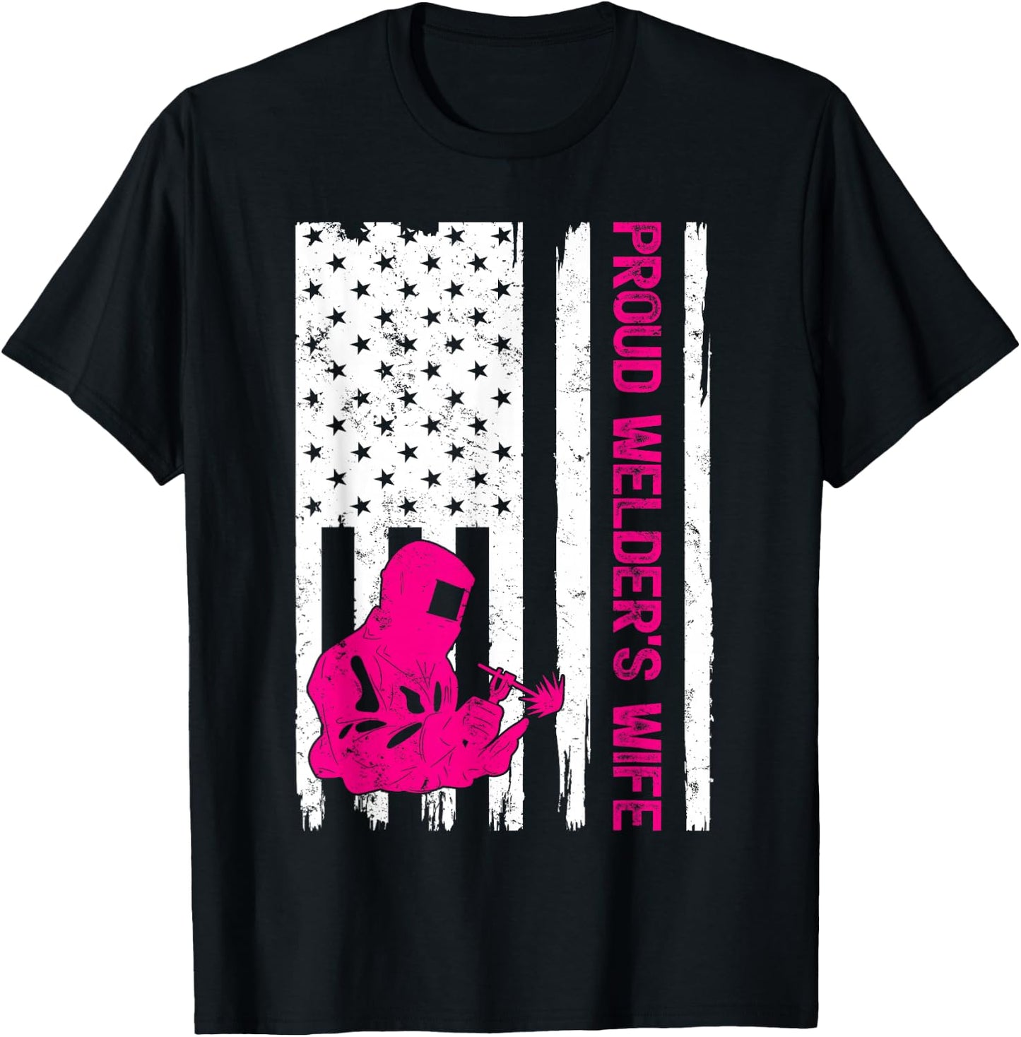 Welder Vintage American Flag Proud Welder Wife T-Shirt - T-Shirt | Black
