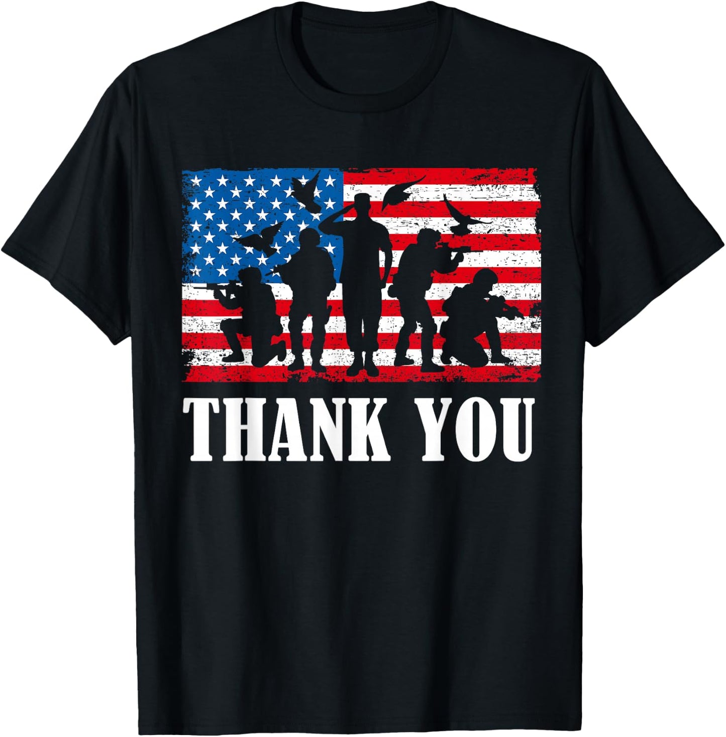 Thank You! Veterans Day & Memorial Day Partiotic Military T-Shirt - T-Shirt | Black
