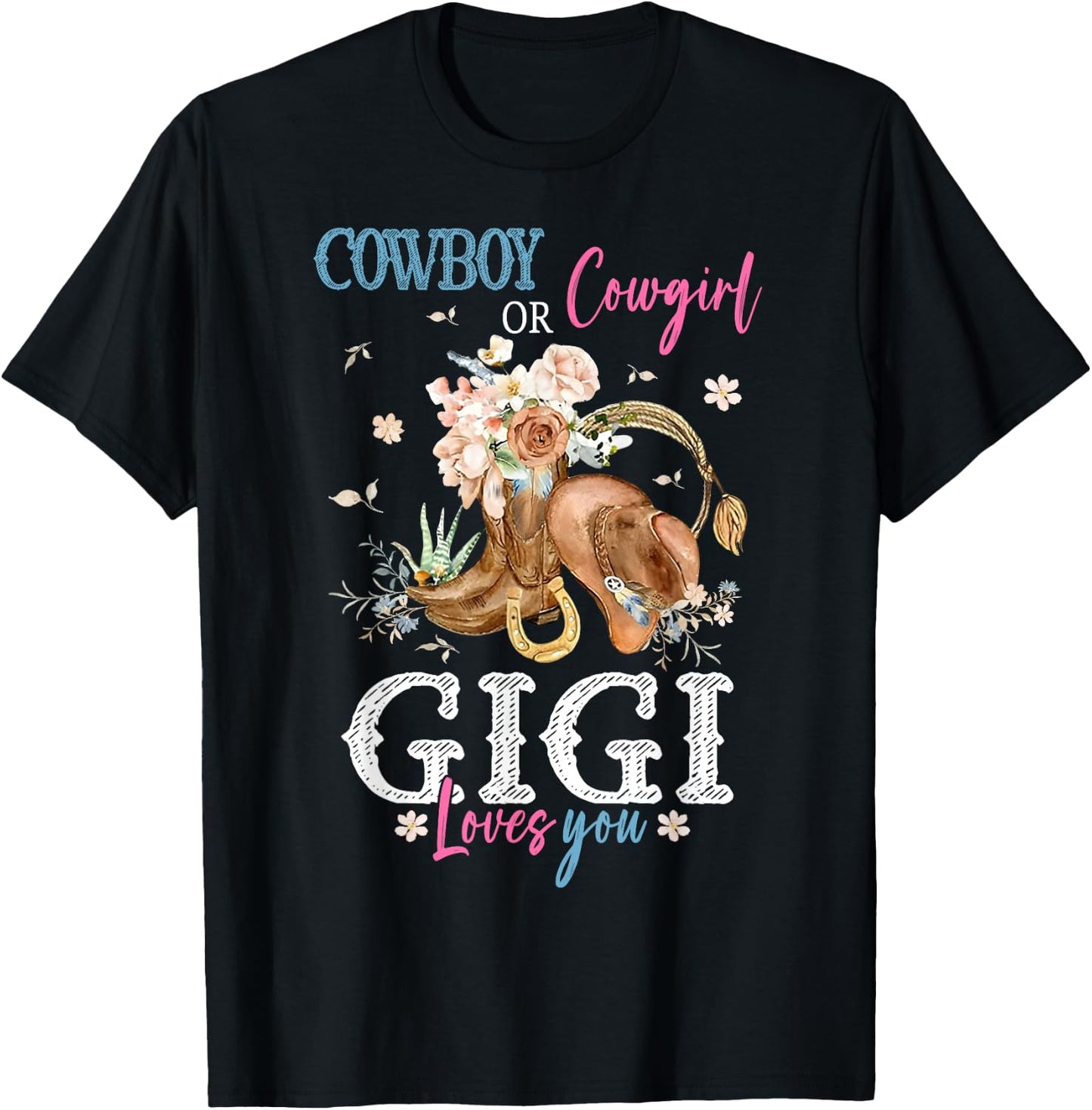 Cowboy or Cowgirl Gender Reveal Party Announcement Gigi T-Shirt - T-Shirt | Black