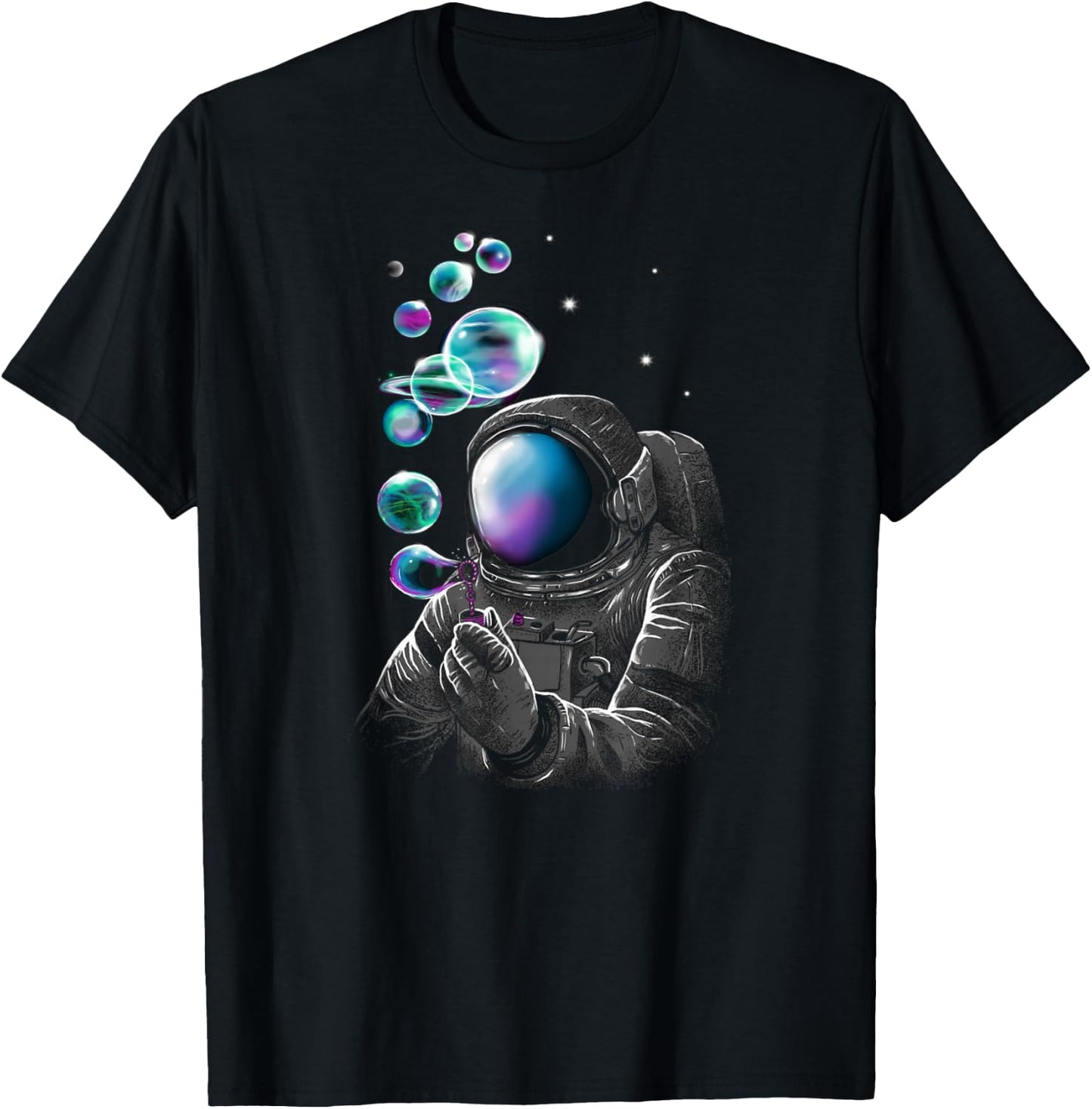 Funny Astronaut Blowing Bubbles In Space T-Shirt - T-Shirt | Black