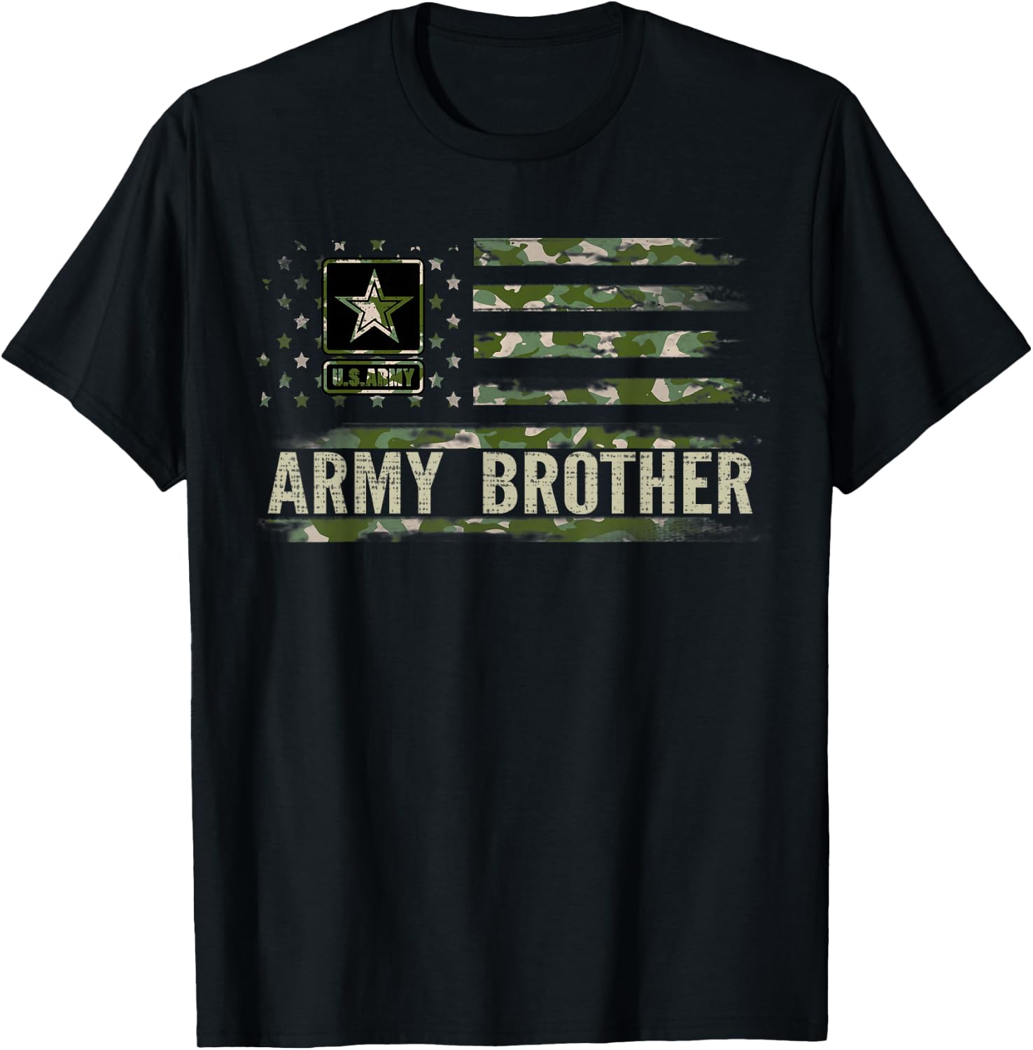 Vintage Army Brother With Camo American Flag Veteran Gift T-Shirt - T-Shirt | Black