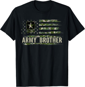 Vintage Army Brother With Camo American Flag Veteran Gift T-Shirt - T-Shirt | Black