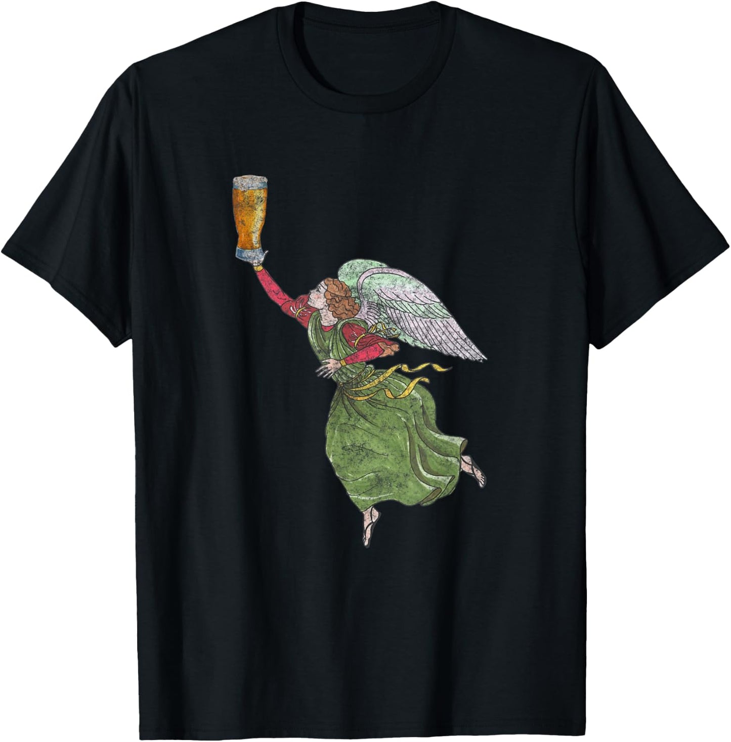 Vintage Angel Holding Beer T-Shirt - T-Shirt | Black