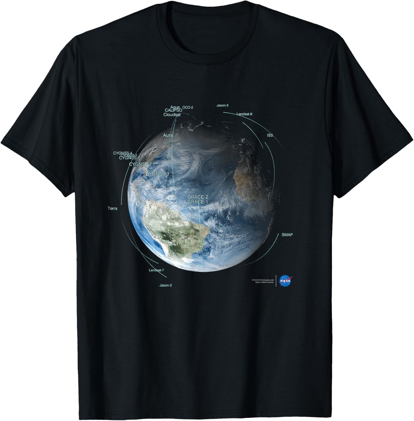 NASA Satellite Orbit Paths T-Shirt - T-Shirt | Black