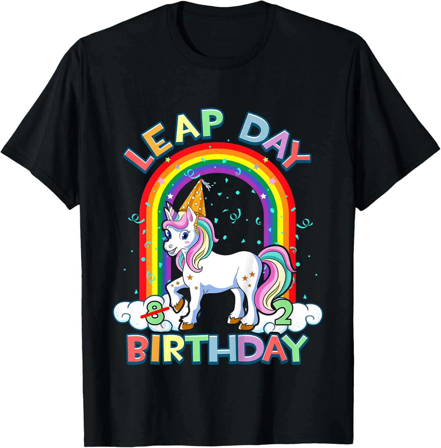 Kids Leap Day Birthday 8th February 29 8 Year Old Girl Gift T-Shirt - T-Shirt | Black