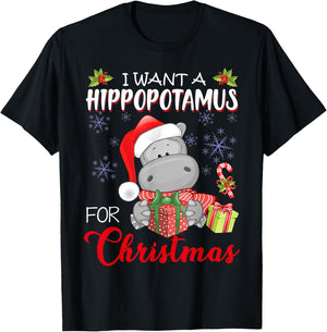 I Want A Hippopotamus For Christmas Xmas Hippo for Kid Women T-Shirt - T-Shirt | Black