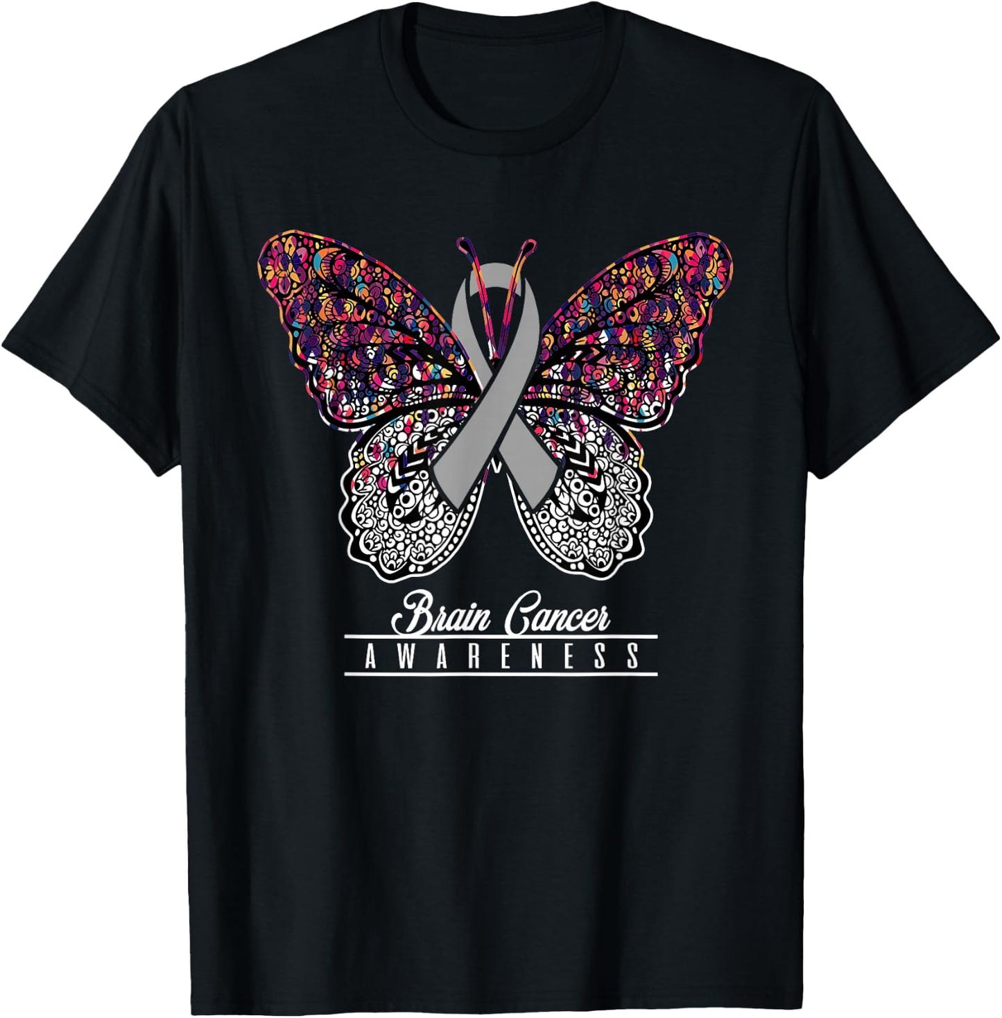 Brain Cancer Awareness Shirt Butterfly Lovers Gifts T-Shirt - T-Shirt | Black