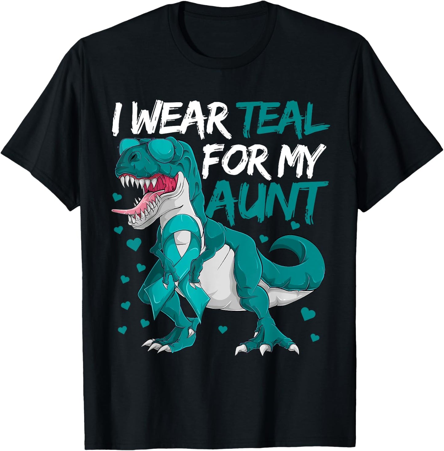 Ovarian Cancer Dinosaur Shirts, I Wear Teal For My Aunt Boys T-Shirt - T-Shirt | Black