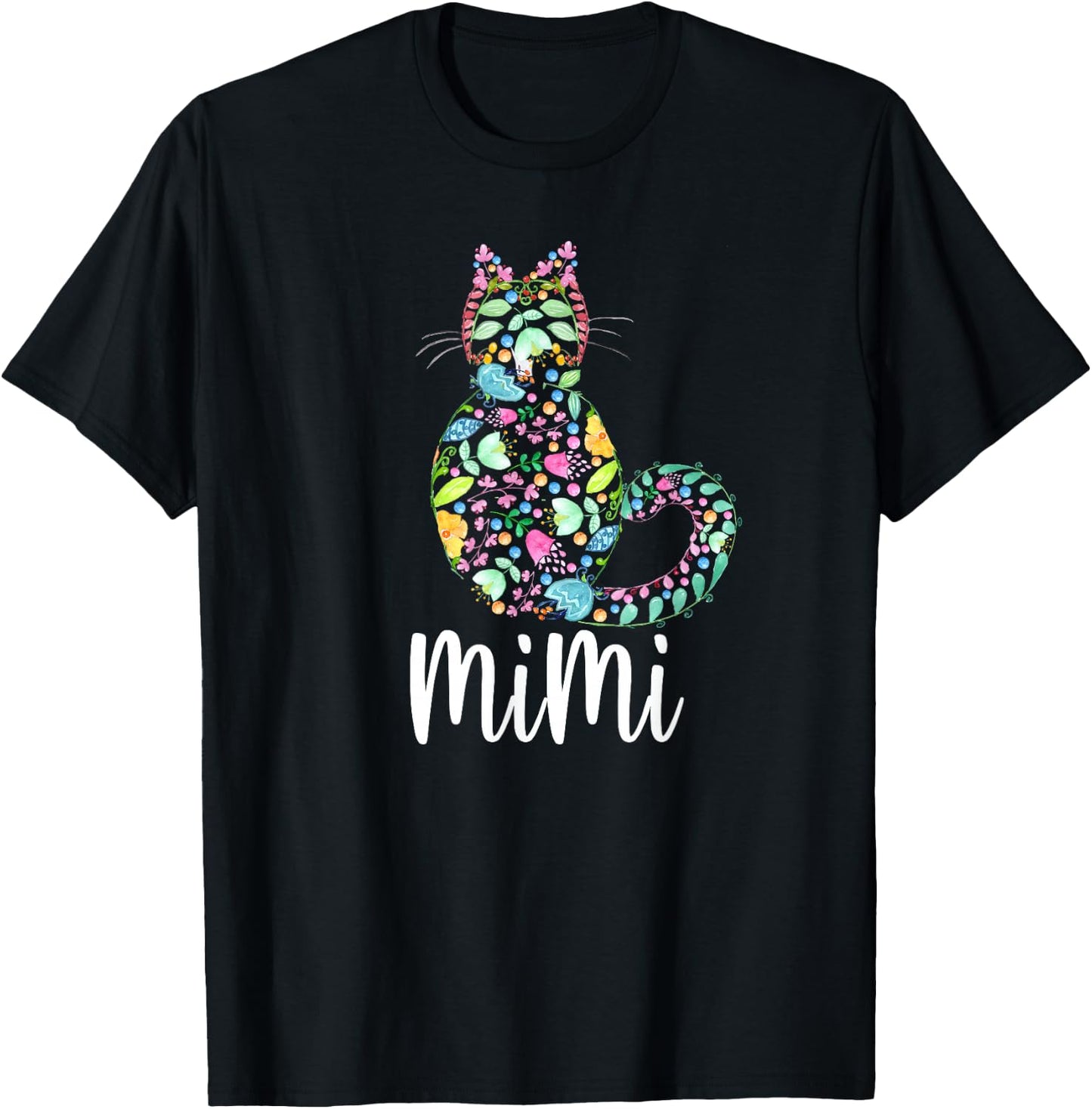 Mimi Floral Cat Grandma Cat Lover T-Shirt - T-Shirt | Black
