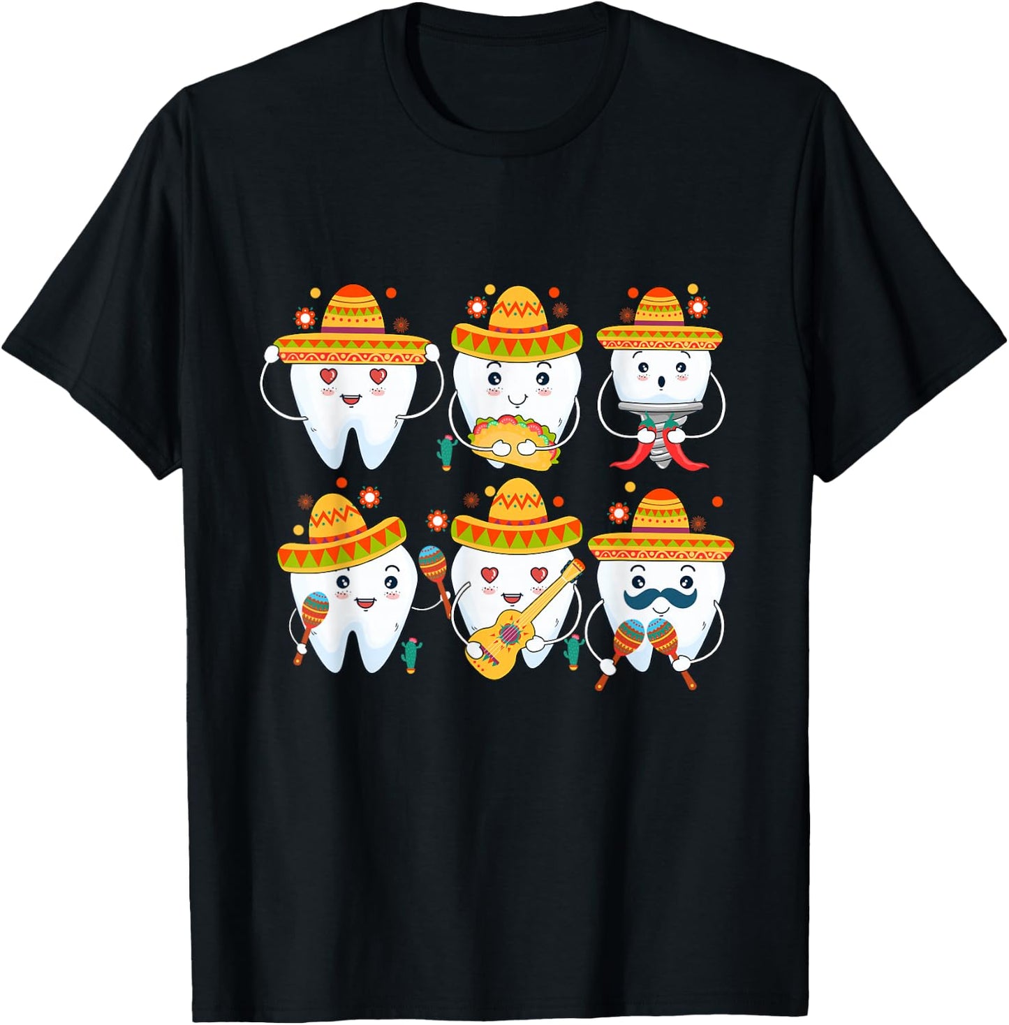 Funny Dentist Cinco De Mayo Dental Teeth Mexican Party T-Shirt - T-Shirt | Black