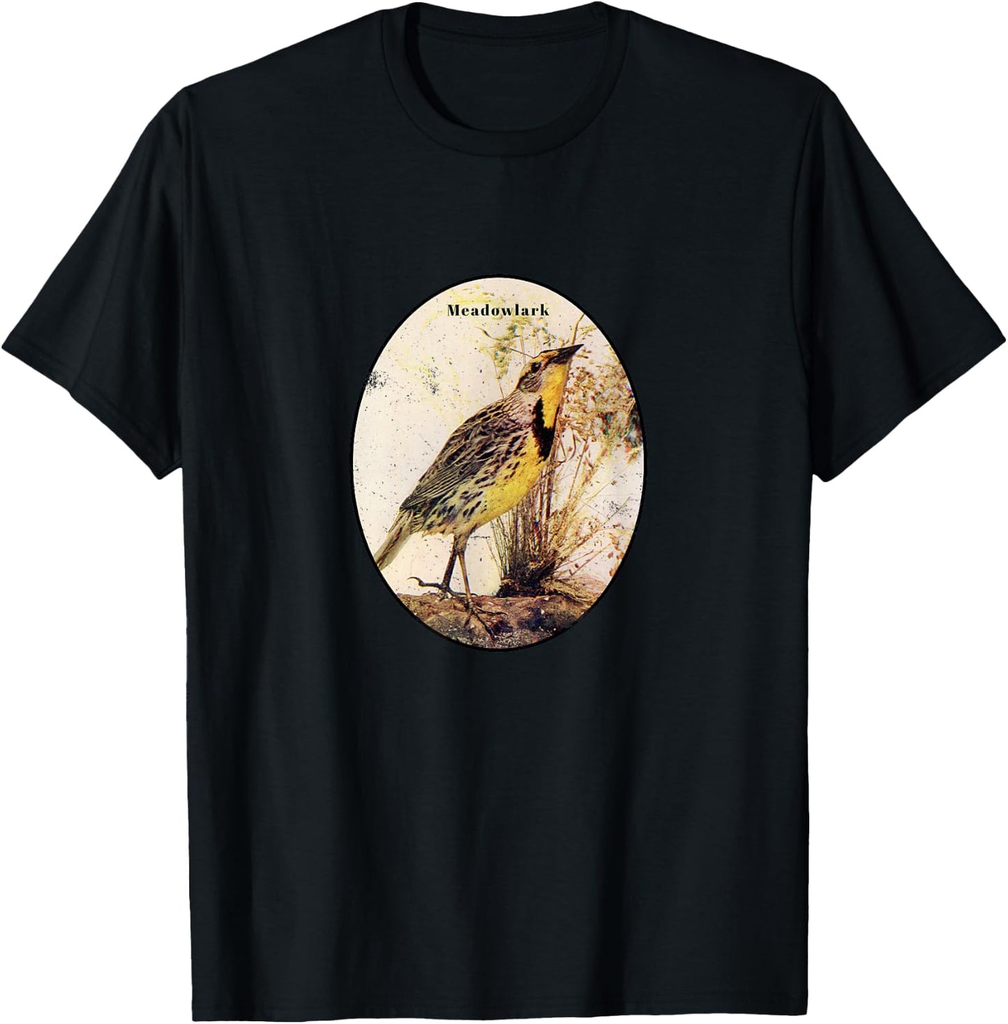 Retro Antique Meadowlark Vintage Bird Design T-Shirt - T-Shirt | Black