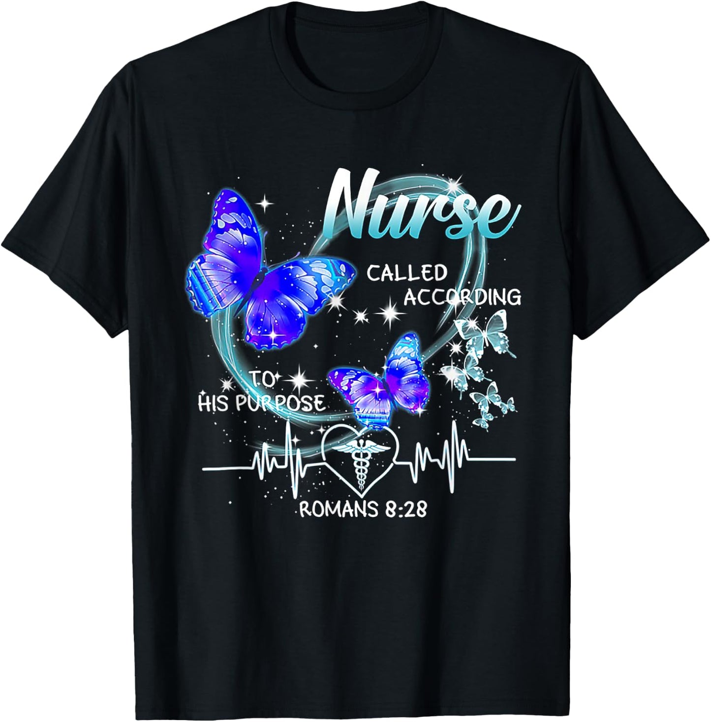 Nurse Called According To His Purpose Butterfly Christian T-Shirt - T-Shirt | Black