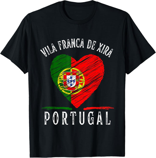 Portugal Flag Heart Vila Franca De Xira City T-Shirt - T-Shirt | Black