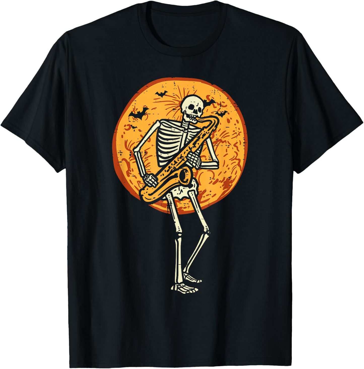 Skeleton Playing Saxophone Jazz Halloween Music Boys Men T-Shirt - T-Shirt | Black
