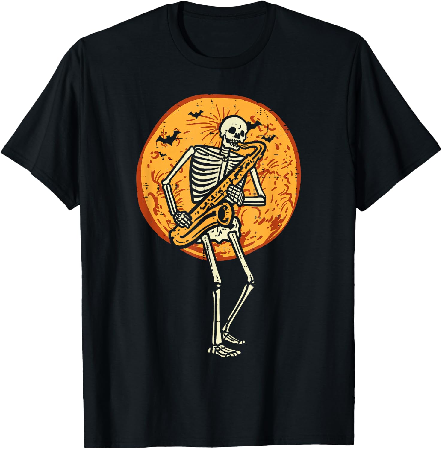 Skeleton Playing Saxophone Jazz Halloween Music Boys Men T-Shirt - T-Shirt | Black