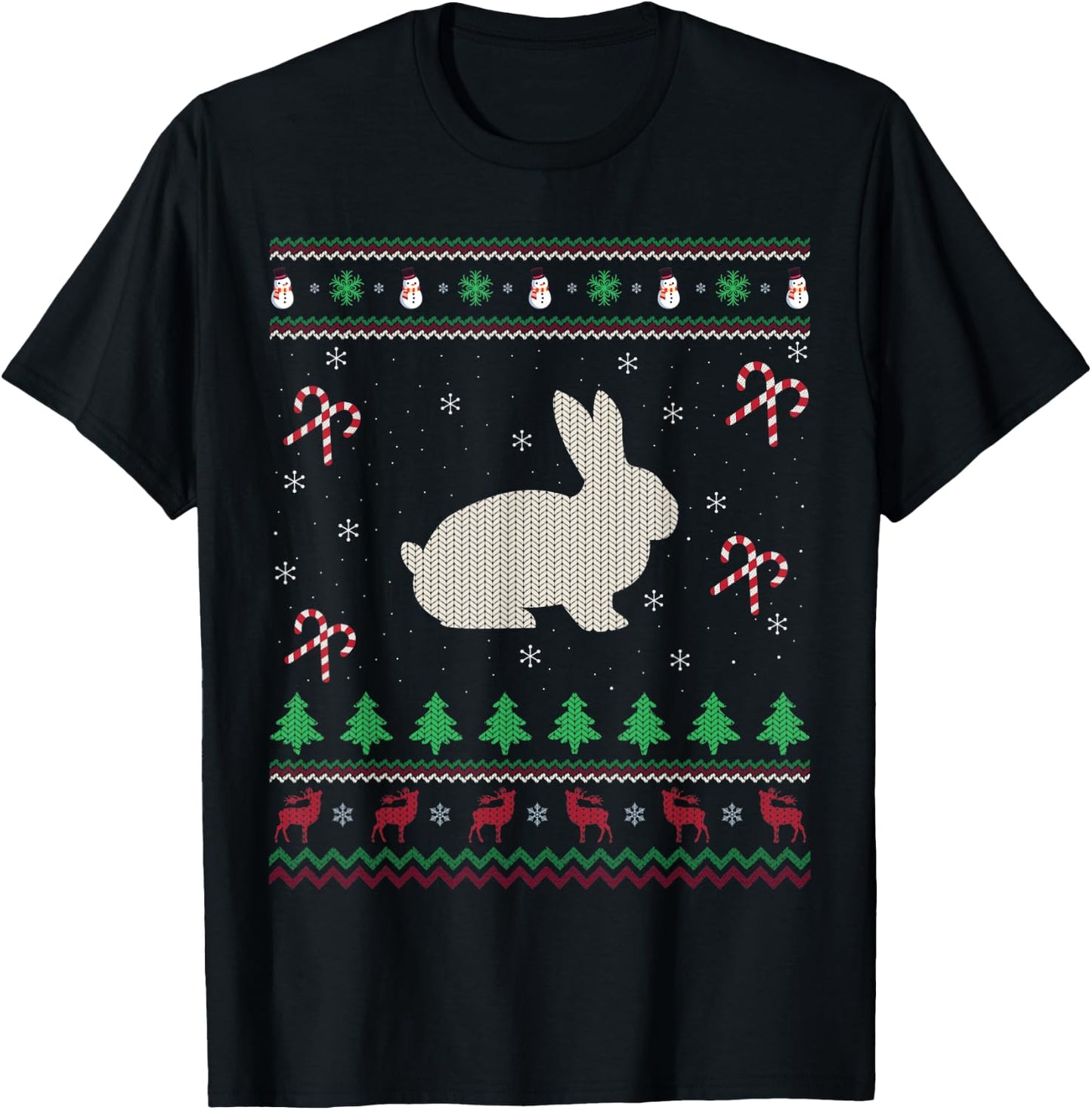 Funny Rabbit Lover Xmas Santa Ugly Rabbit Christmas T-Shirt - T-Shirt | Black
