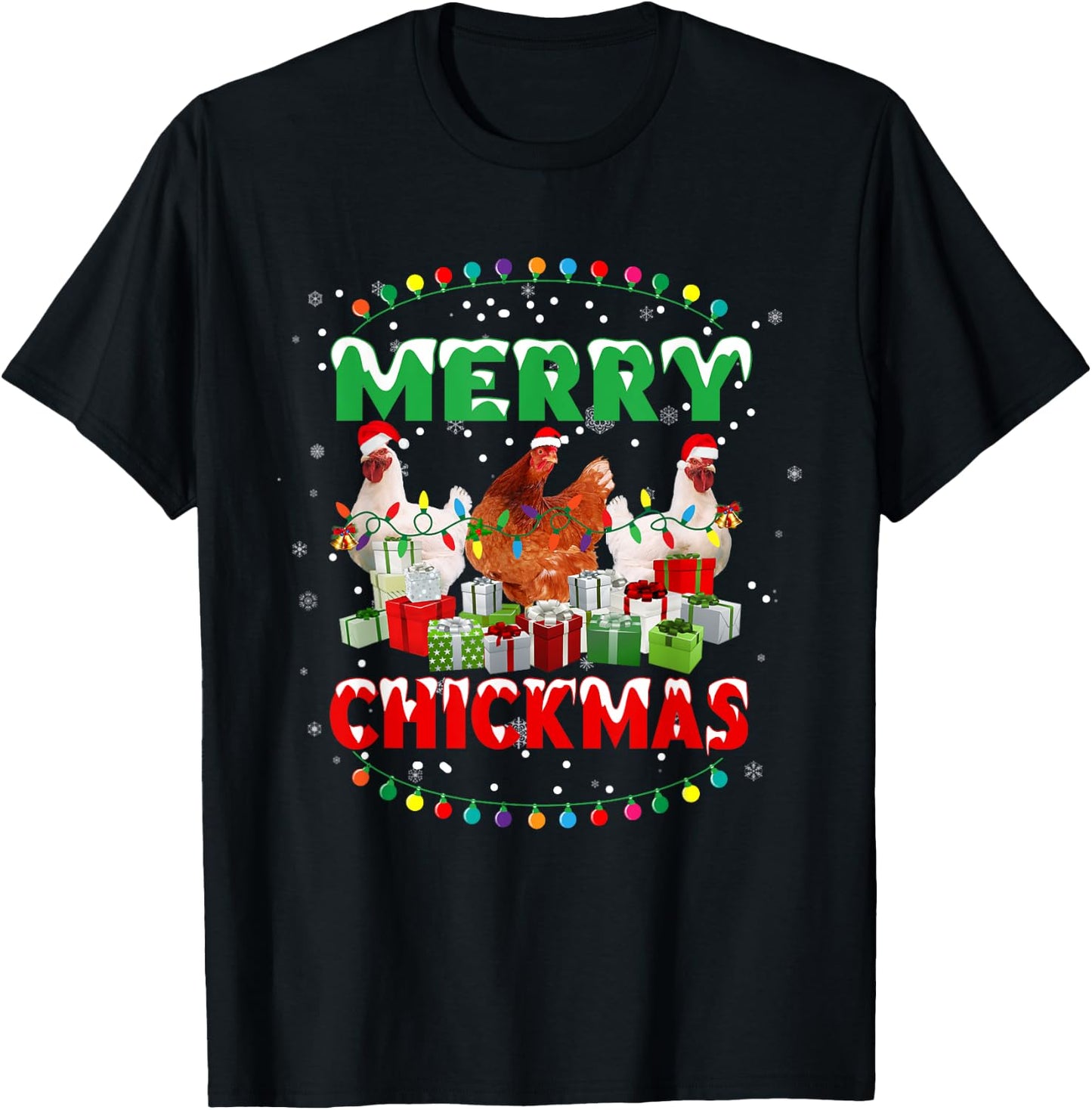 Merry Chickmas Santa Hat Chicken Lovers Merry Christmas T-Shirt - T-Shirt | Black