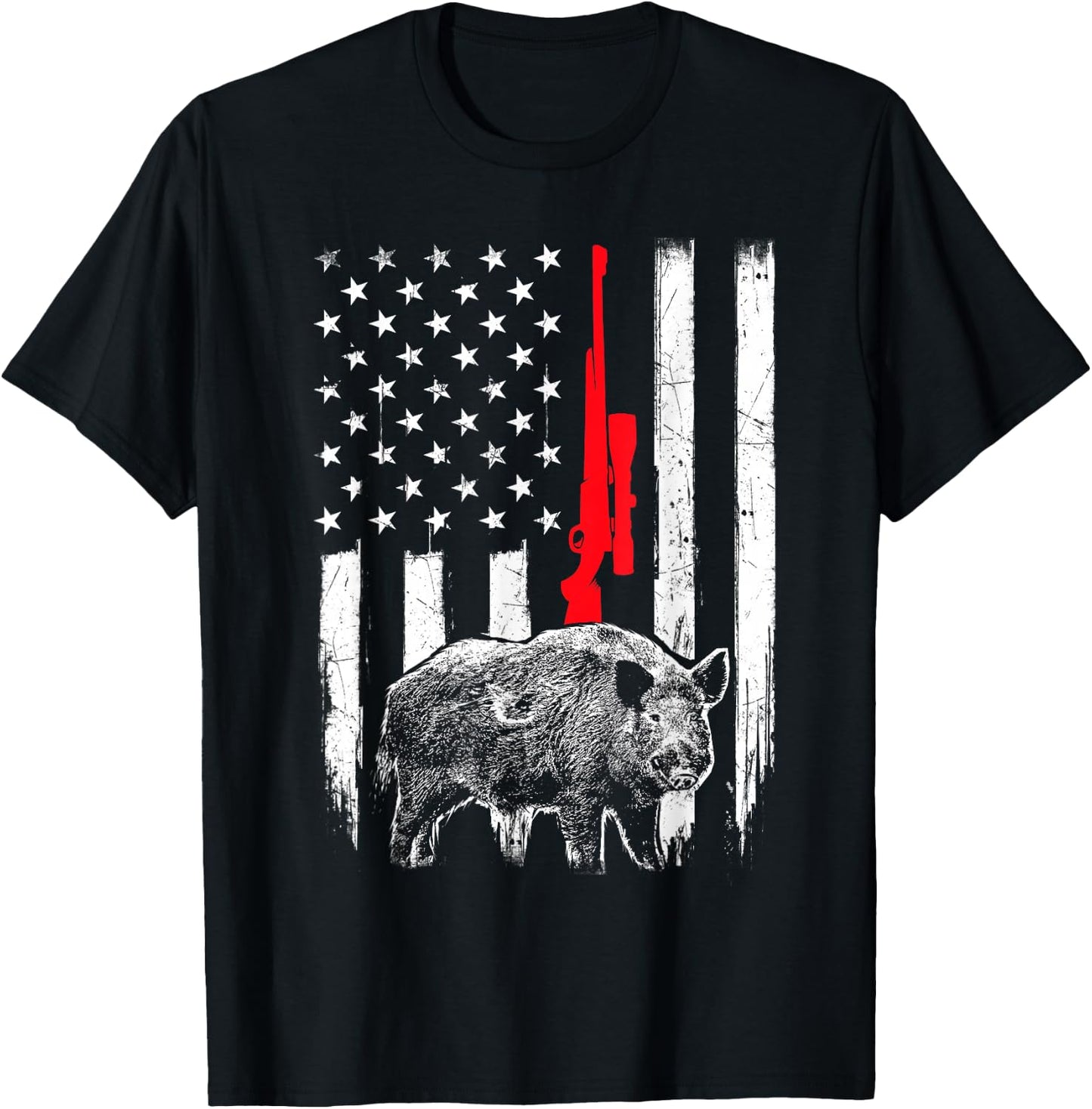 Patriotic American USA Flag - Boar Hunting Wild Hog Hunter T-Shirt - T-Shirt | Black