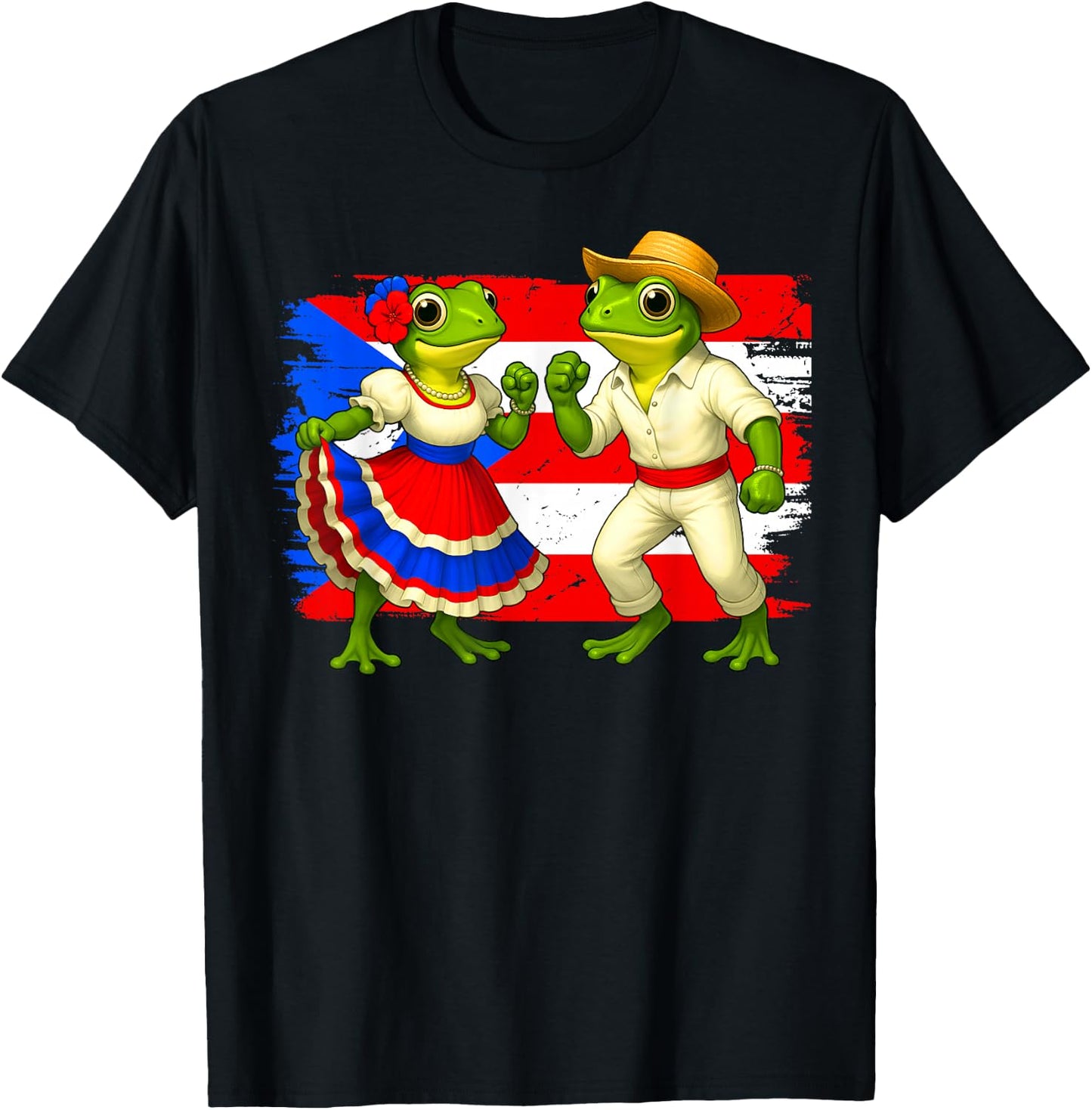 Dancing Coqui Frogs Traditional Dancer Boricua Puerto Rico T-Shirt - T-Shirt | Black
